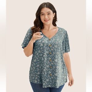 BloomChic Floral Button-Up V-Neck Top
